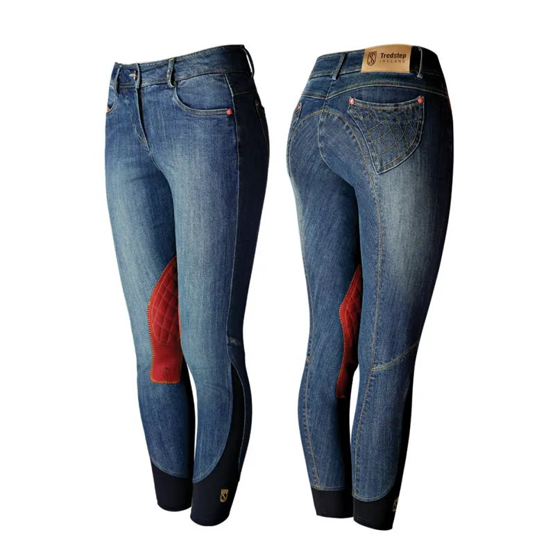 Tredstep Knee Patch Denim Breeches - Denim/Red 